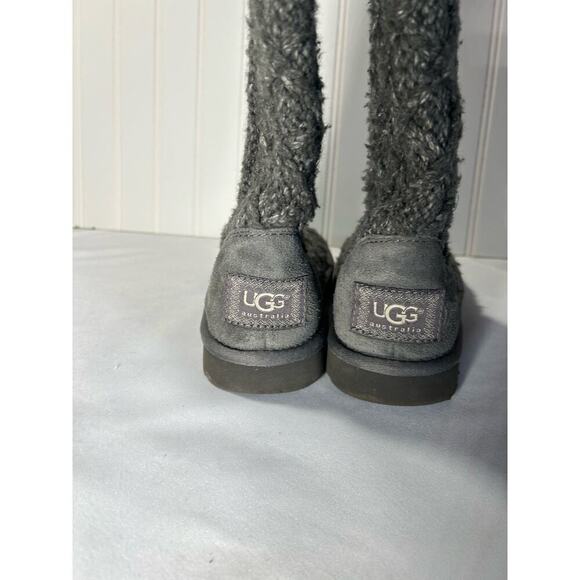 UGG Lattice Cardy Tall Knit Sweater Classic Boots Size 5 Womens  Gray - Picture 1 of 8